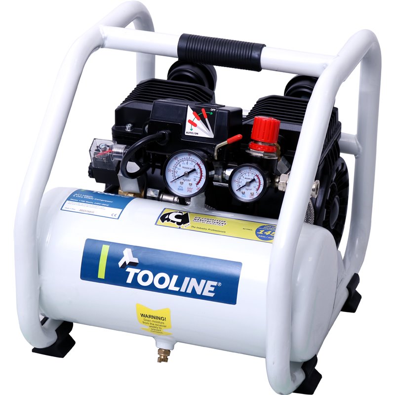 Tooline Super Quiet Mini Oilless 1100W Compressor - 6 Litre Tank