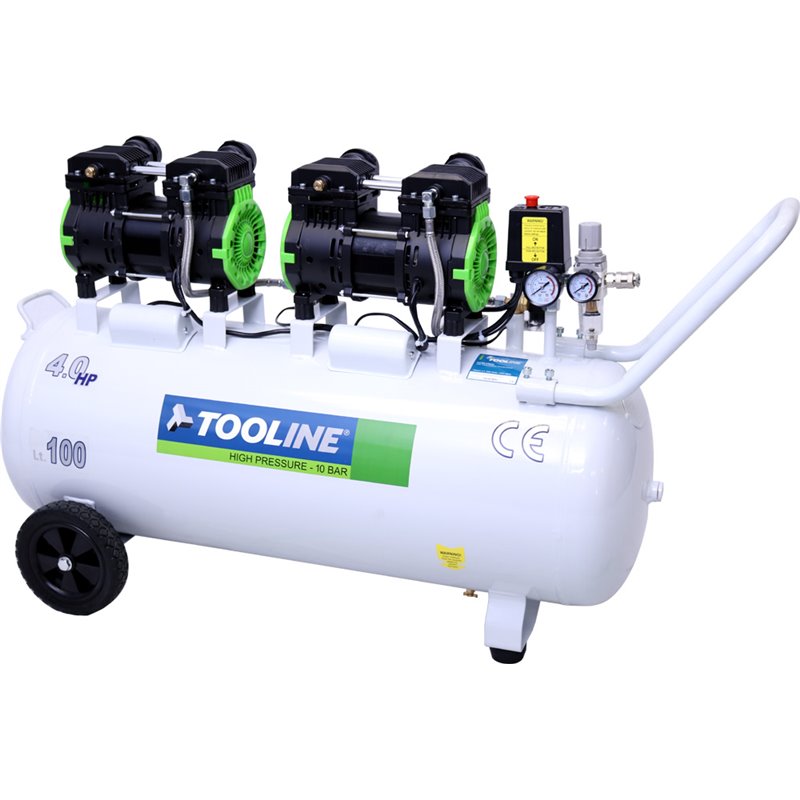 Tooline 100L High Pressure Oilless Compressor - Twin 1500W Motors