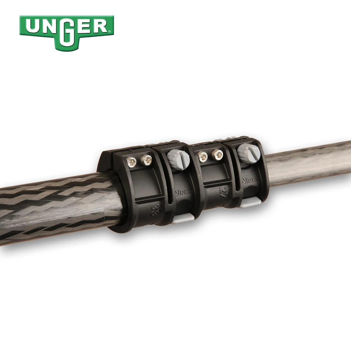Close-up of a Unger cable clamp on a white background with Unger logo.