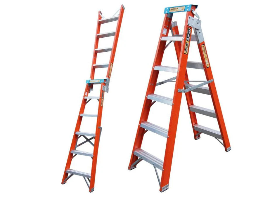 Twin Pack - 2 x King Fibreglass Step And Extension Ladders 1.8m - 3.2m + 2.4m - 4.4m