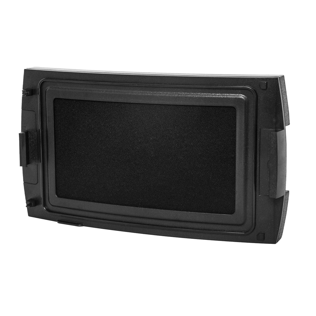 Black rectangular filter with a grid pattern on a white background