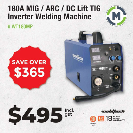 180A WeldTech Multi-Process Inverter MIG/ARC/TIG Welder - WT180MP -SAVE WELL OVER $365!