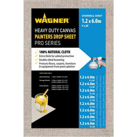 Wagner Heavy Duty Canvas Painters Drop Cloths - 4' x 20' (1.2m x 6m)