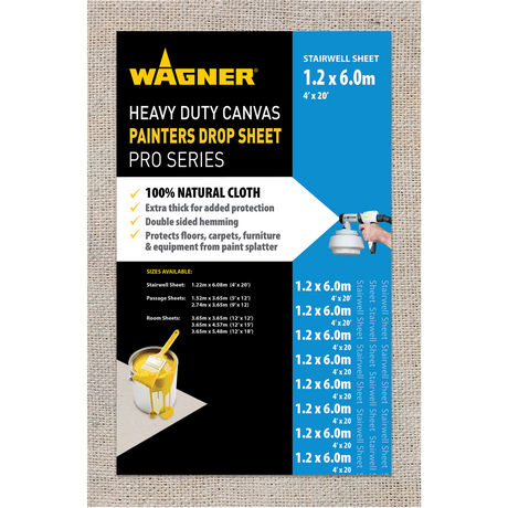 Wagner Heavy Duty Canvas Painters Drop Cloths - 4' x 20' (1.2m x 6m)