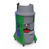 Green and gray industrial cleaning machine on a white background