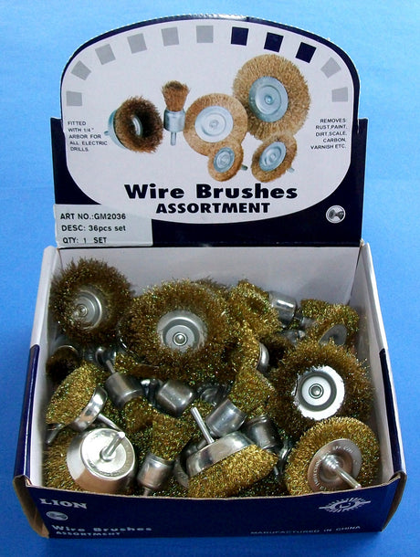 36 Piece Wire Brush Workshop Box - Cups, Wheels And End Brushes