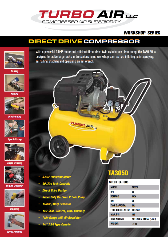 Turbo Air 50L  Direct Drive Compressor TA3050 Brochure