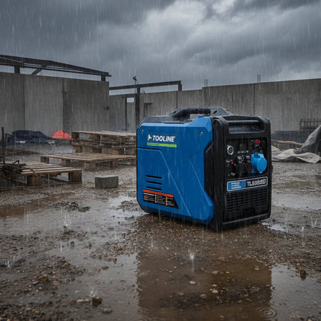 Blue and black portable power station with visible branding on a white background